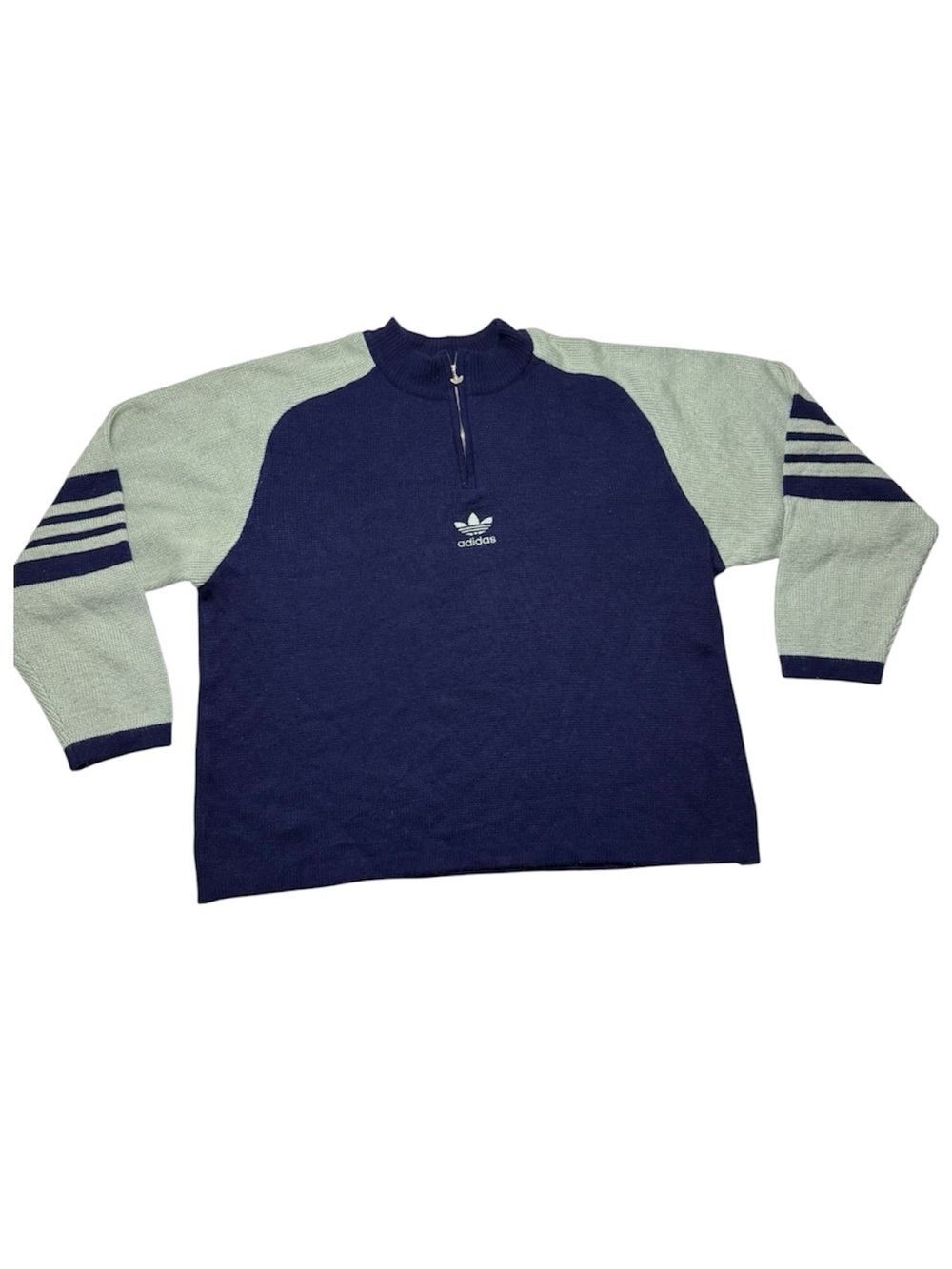 Vintage Adidas y2k 2000s striped sleeve pull over quarter zip navy sweater
